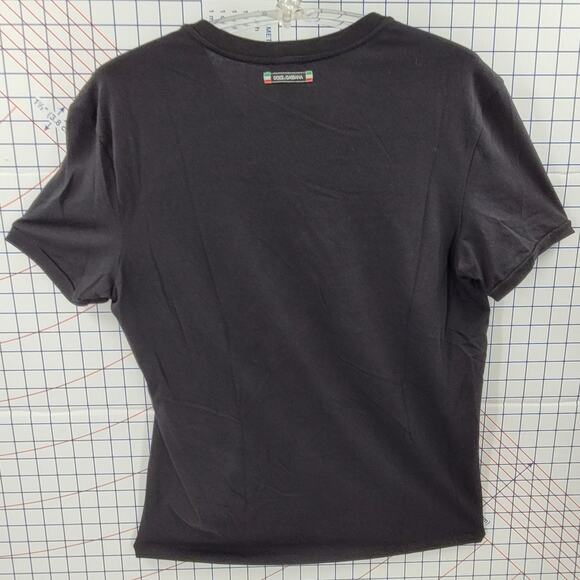 Vintage D&G Logo Knit Black V Neck Short Sleeve Top Streetwear Luxe Statement - Picture 3 of 13